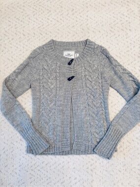 HM LOGG Winter Wool Alpaca Blend Cardigan Sweater Size M Light Grey Cable Knit